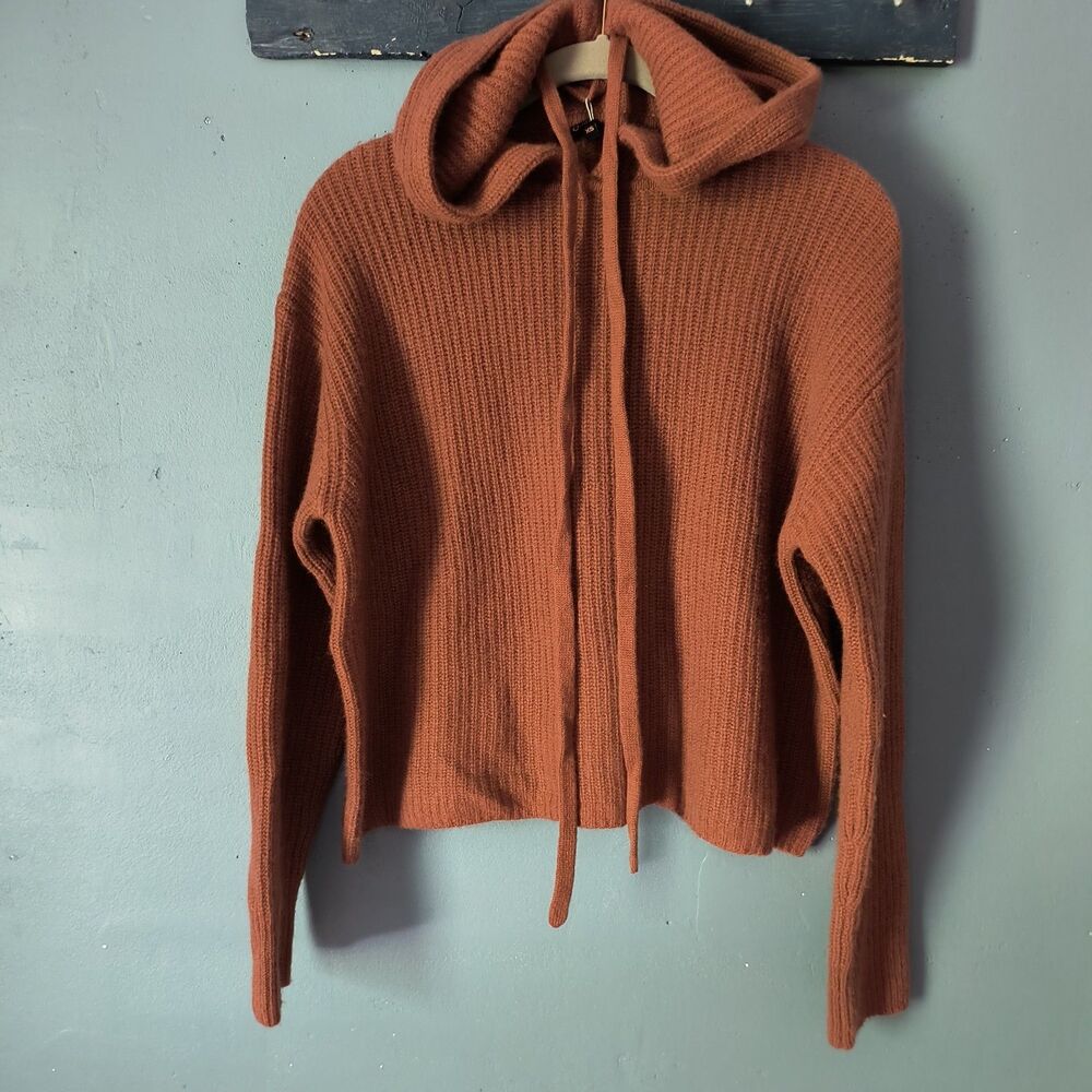 Quince Cashmere Hooded Sweater Womens XS Brown Mongolian Fisherman Ribbed